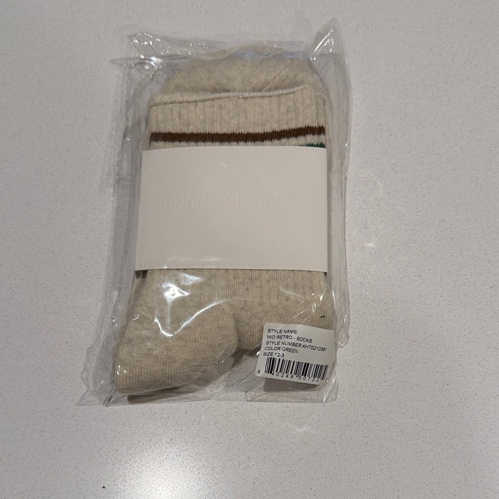 Kids' Cream Socks with Brown Stripes